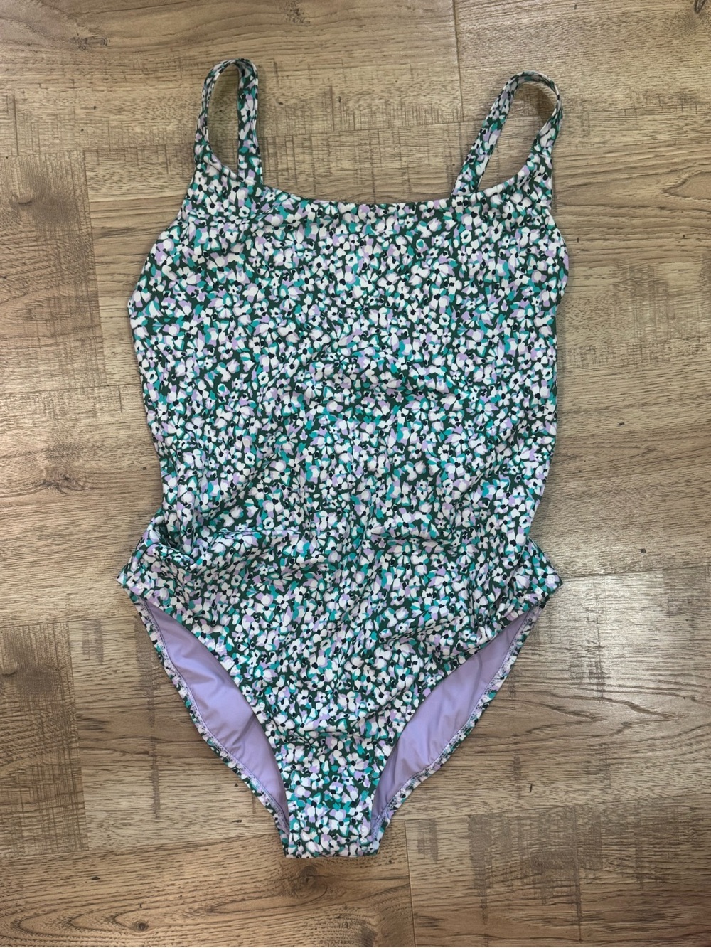Athleta Girls' Floral One-Piece Swimsuit - Green, Pink & White